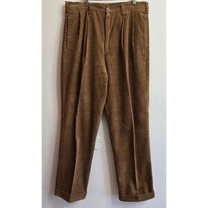 TRUST Mens Vtg Y2K Prep Academia Heritage Classic Pleated Corduroy Pants 34x32